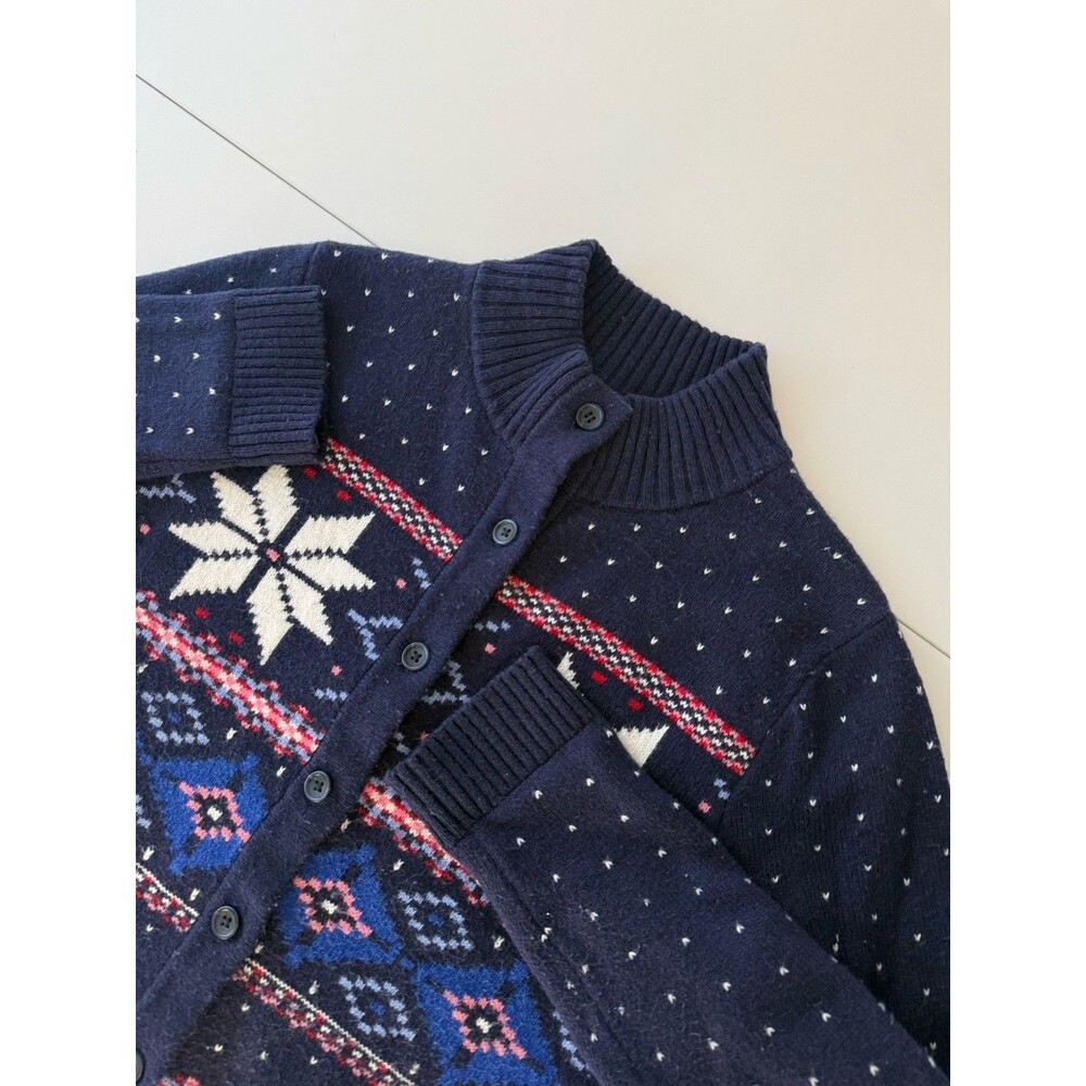 Lands’ End Ski Sweater Wool Blend Fair Isle Navy Lodge Cabin Core Sz M (10/12)